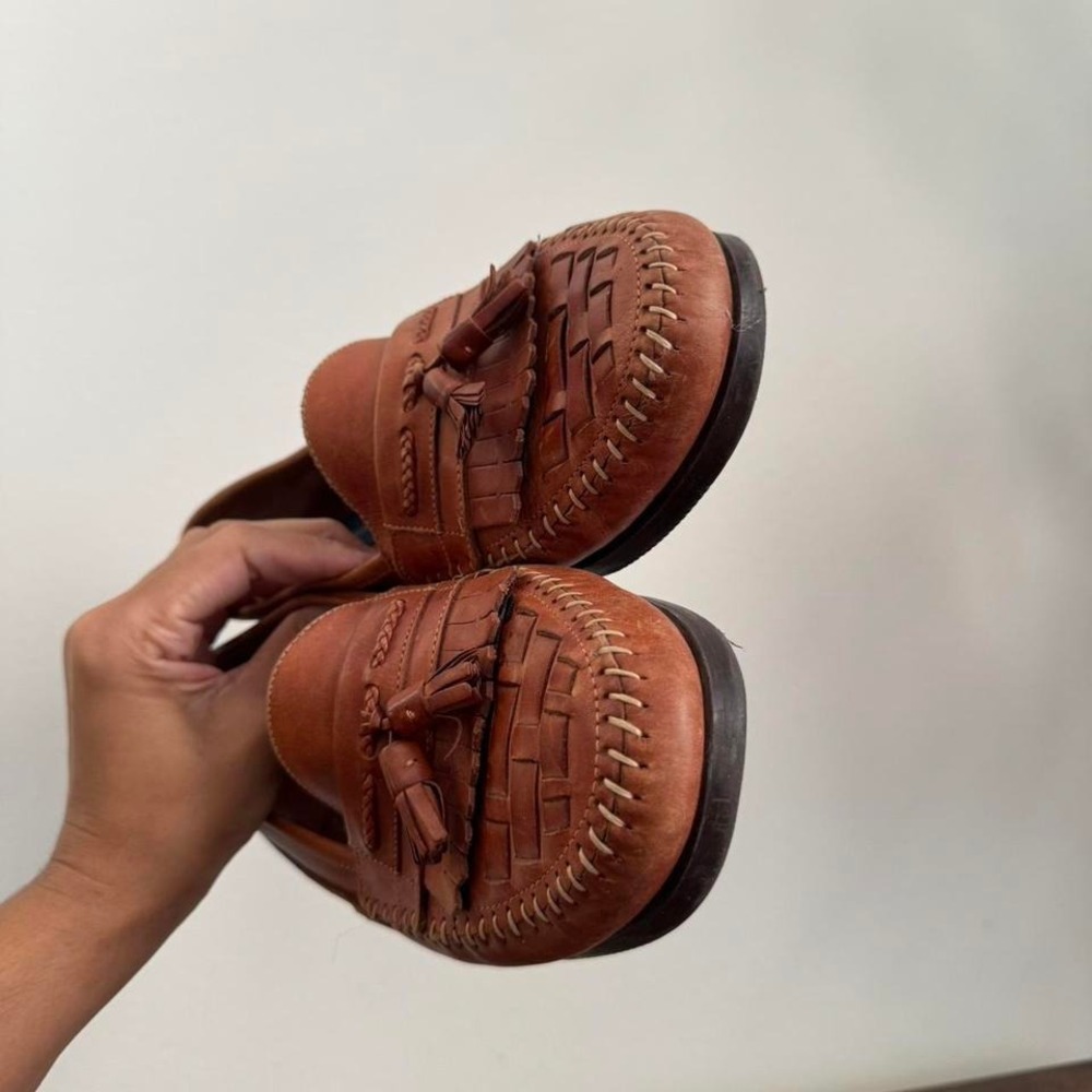 Vintage Brown Leather Loafer Men 9 Pinch Tassel Tan Fringe Giorgio Brutini - Picture 5 of 7